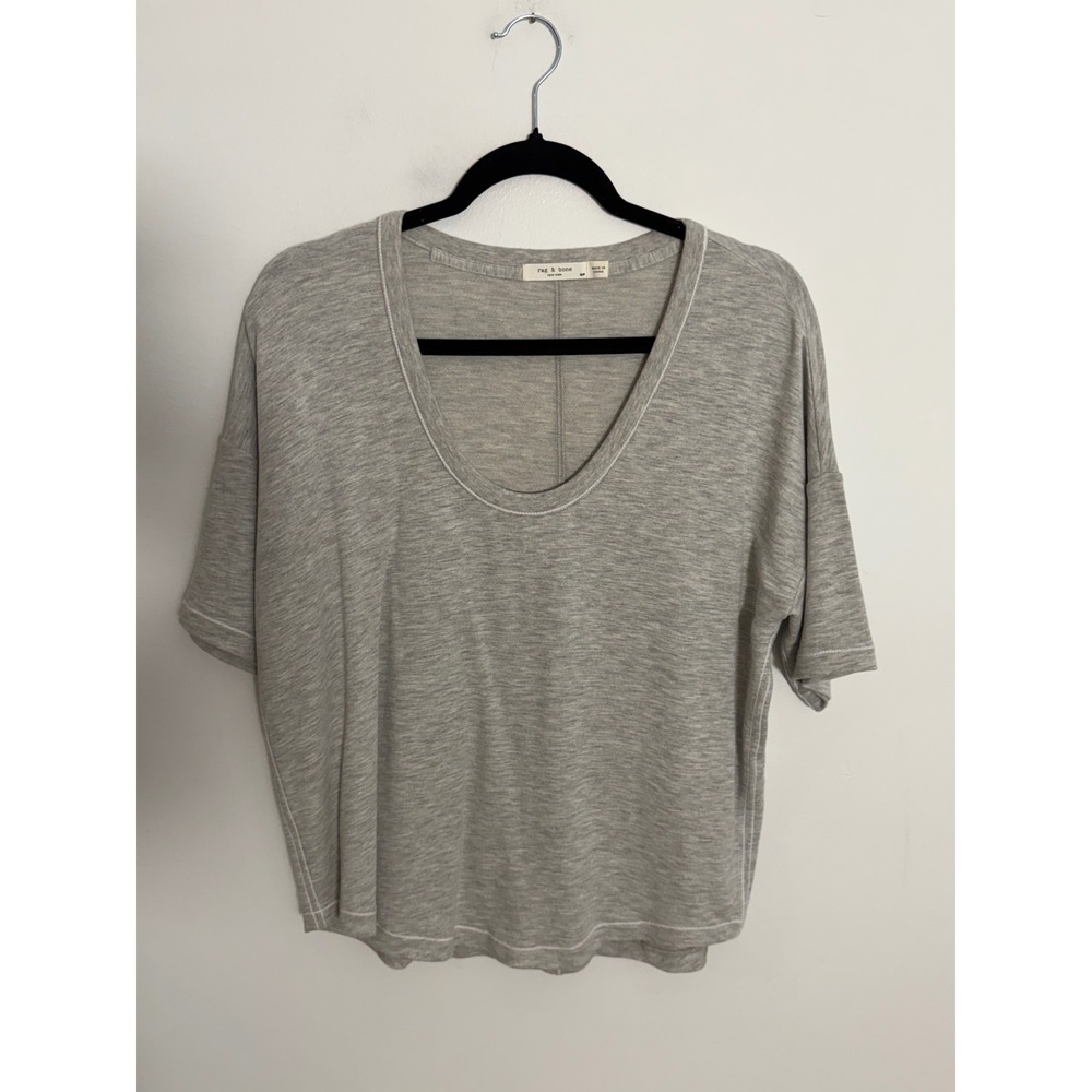 Rag & Bone Gray Heather Scoop Neck Short Sleeve Top Size S Women Relaxed Fit